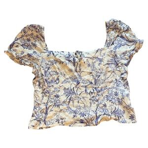 H&M Blue and White Puff Sleeve Crop Blouse